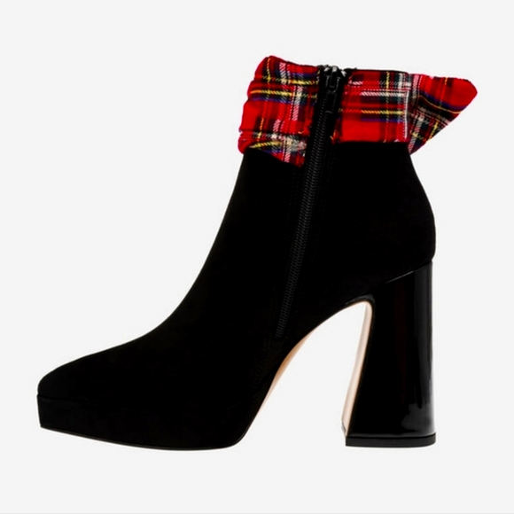 Brand New Betsey Johnson Black & Red Stewart Plaid Ankle Boots - Picture 4 of 4